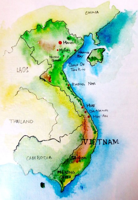 map of Vietnam in water colour