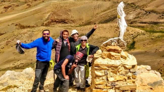 Trekkers on an acclimatisation walk before Kanamo Peak Trek at 19600 feet in Spiti, Himachal Pradesh, India