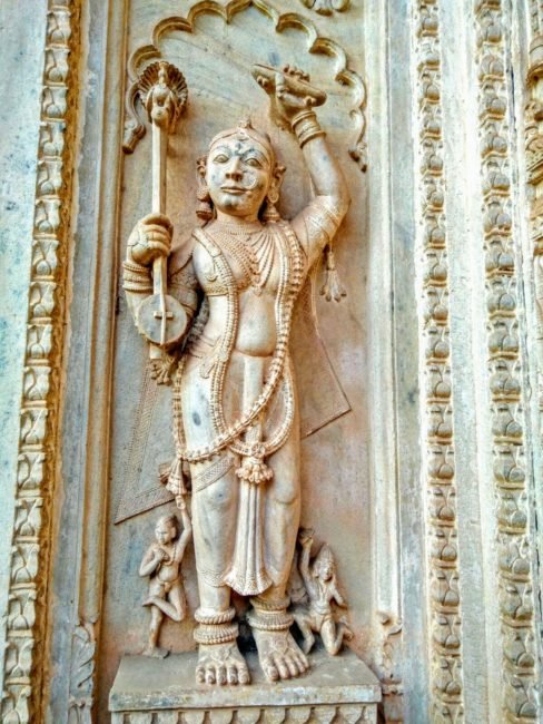 Beautifully carved sculpture of Hindu mystic poet Meera Bai in Neemrana's Deo Bagh Gwalior Madhya Pradesh