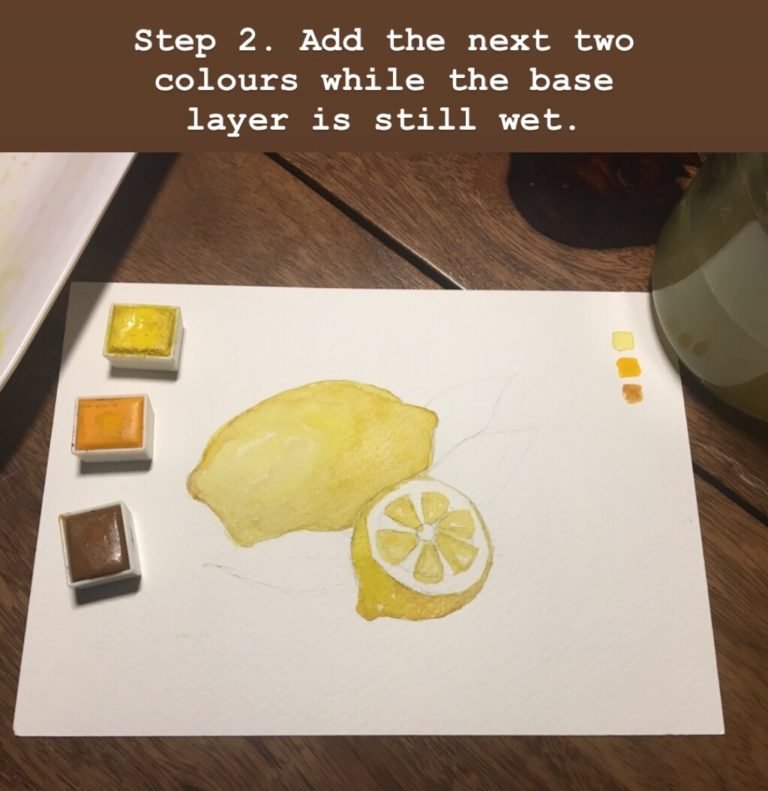 In step 2 we add shades of A bright yellow and brown to show light and shadow in lemons.Looking to hone your painting skills but don't know how to paint or what to paint?Water colour painting of one full lemon & one half cut lemon with three leaves with shade card.Click to see a bunch of Easy Painting Ideas that you can totallyDIY.This step by step water colour painting tutorial is super easy!Learn with step-by-step picture directions #lighttravelaction #easypaintings #easypaintingsforbeginners 