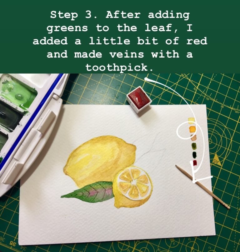In step 3 we add shades of green to leaves and a little drop of red to brighten them up.Looking to hone your painting skills but don't know how to paint or what to paint?Water colour painting of one full lemon & one half cut lemon with three leaves with shade card.Click to see a bunch of Easy Painting Ideas that you can totallyDIY.This step by step water colour painting tutorial is super easy!Learn with step-by-step picture directions #lighttravelaction #easypaintings #easypaintingsforbeginners 