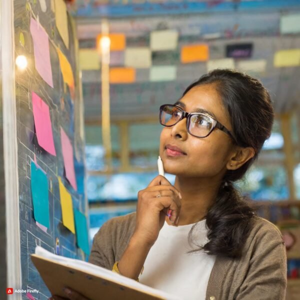 AI generated image of an Indian UX Researcher thinking