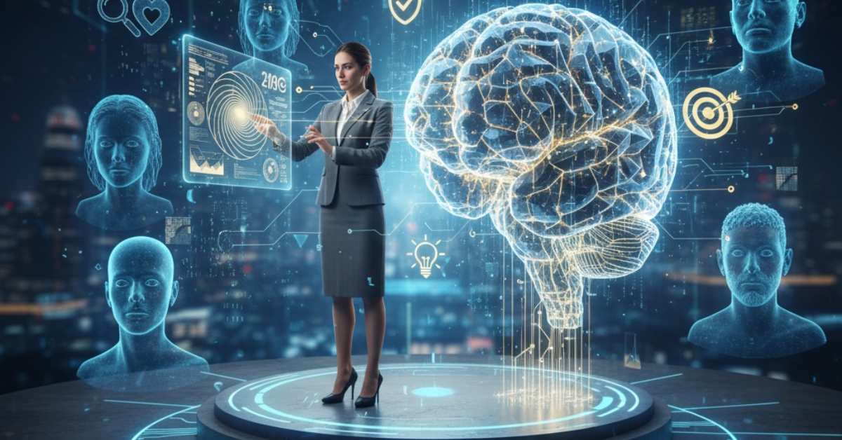 Illustration representing the dominance of psychological insight over technological tools in AI-driven marketing strategies